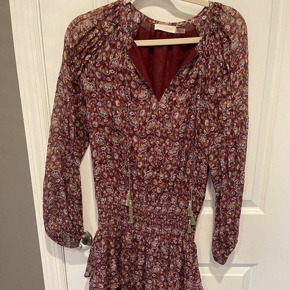 Like New!! Ramy Brook Women's Red Floral Tassel Smocked Waist Dress Size Small